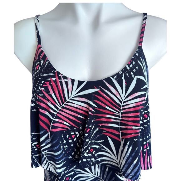 Express Slip Dress Sz M Flounce Red White And Blue Palm Floral Picnic Patrotic - Picture 4 of 12